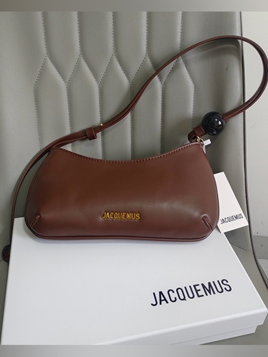 Jacquemus Handbags - Jacquemus Brown Leather Crescent Shoulder Bag with Black Accent